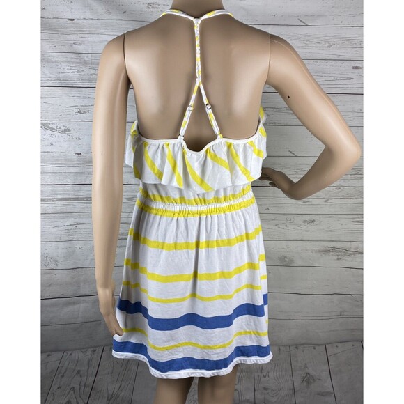 Aéropostale Sundress Juniors Medium Yellow White Blue Striped Ruffled Racerback - Picture 9 of 12